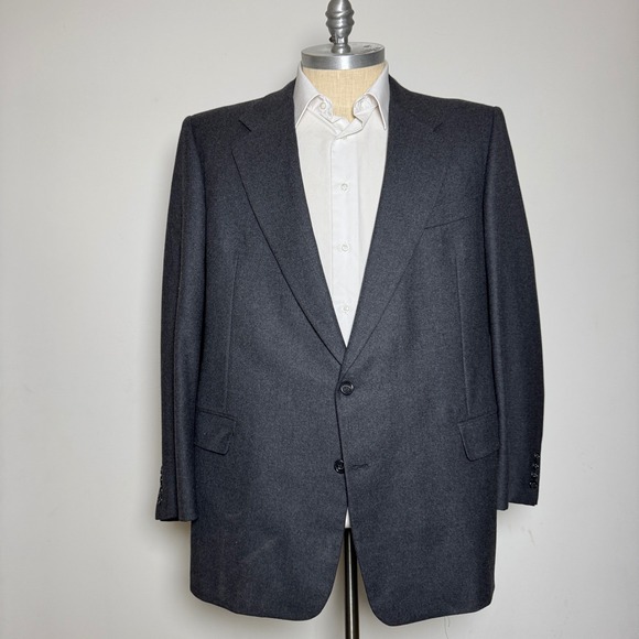 Hickey Freeman‎ Custom Tailored Wool Blend Charcoal Grey Blazer Jacket Men 47XL